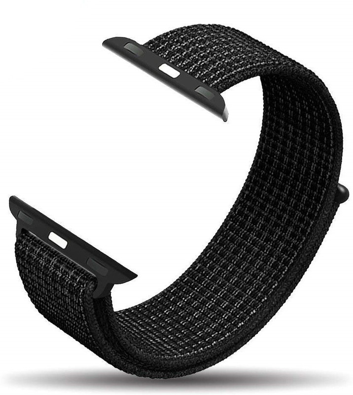 Styleys Woven Nylon Sport Loop Strap for iwatch Strap 42mm / 44mm Series 1 2 3 4 (Watch NOT Included) (Black Silver Nylon) Smart Watch Strap(Black)