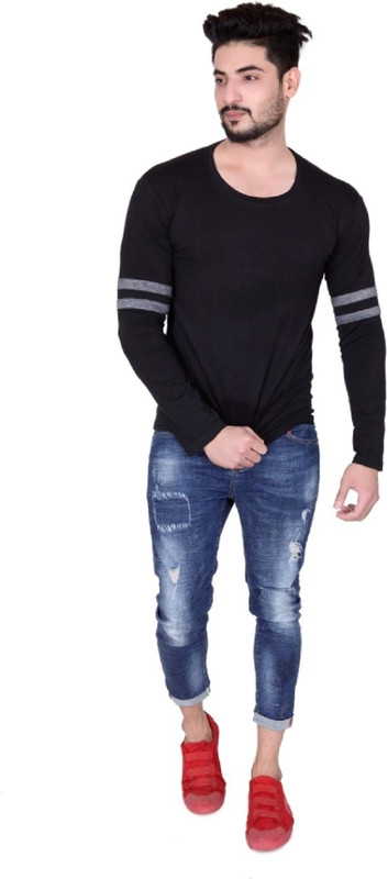 el major amigo Color block Men Round or Crew Black T-Shirt