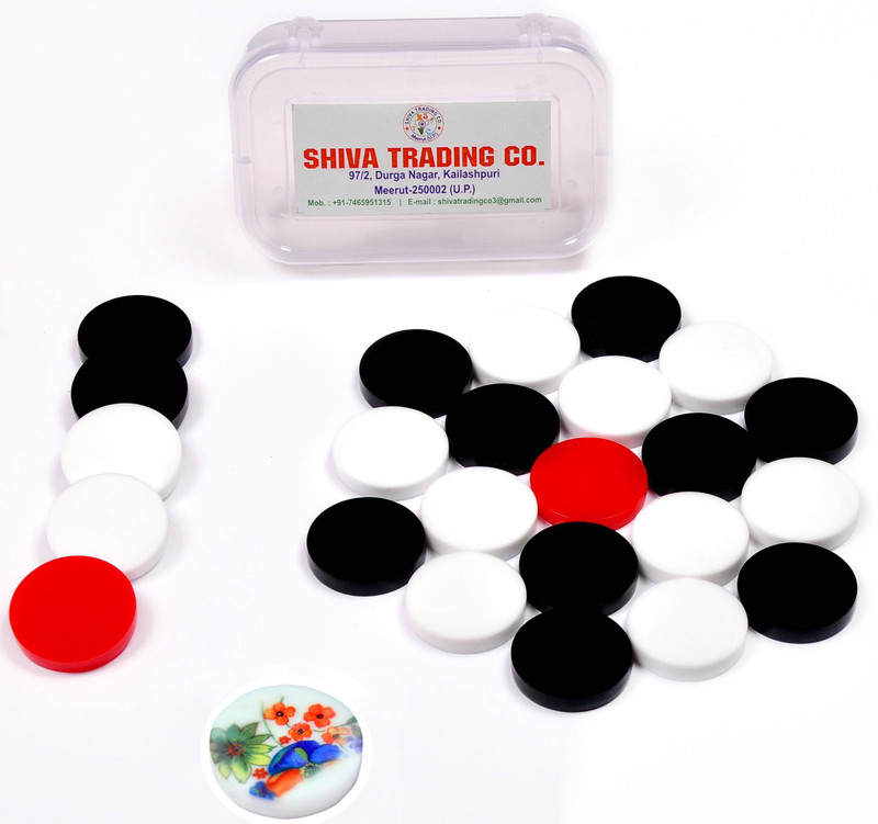 STC Dattason 6MM Acrylic Carrom Coins and Printed Striker Set ( Pack of 25 ) (Solid) Carrom Pawns(Pack of 25)