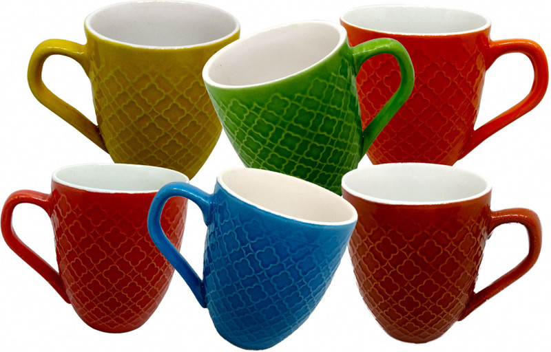 buy genuine Multicolor Stoneware Cold Coffee Mug Hot Tea/Coffee Cup Attractive Design Cup Tableware Gift set diwali gift for friends and family Ceramic(Multicolor, Pack of 6)