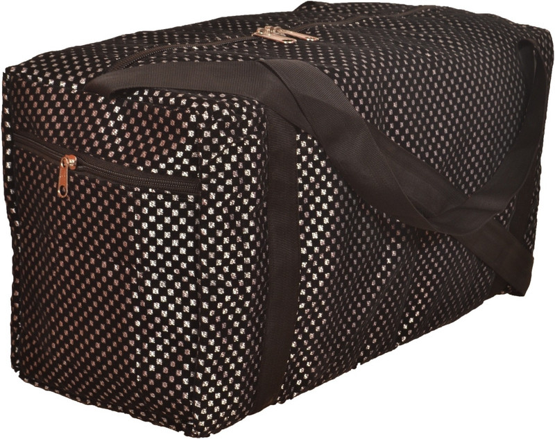 artvalleys Black and Silver Point Printed, 29 Litre, Highly Durable, Velvet Duffel Comfortable Travel Bag Size M Travel Duffel Bag(Silver, Black)