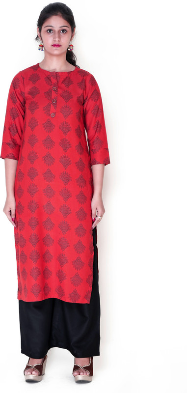 club fashion Women Printed Straight Kurta(Red)