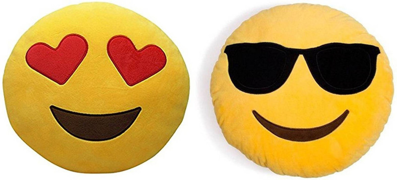 minitrees Heart, Cool Dude, Smiley Decorative Cushion Pack of 2(Yellow)