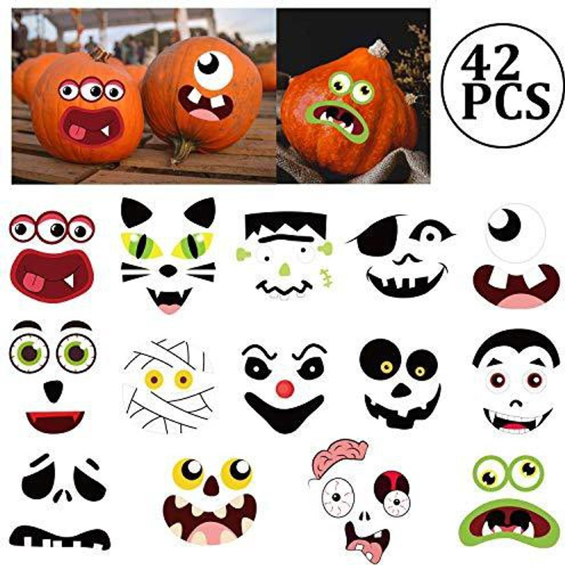 jollylife Make Your Own Jack-O-Lantern - Pumpkin Craft Stickers Kids Halloween Decorations 42Ct