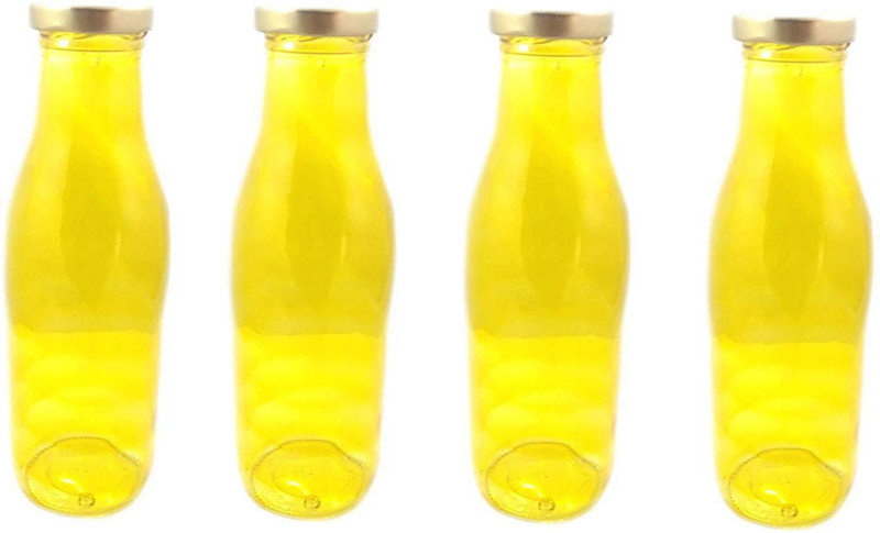 ekitchen Set of 4 300ml Glass Milk Bottle - Yellow 300 Bottle(Pack of 4, Yellow)