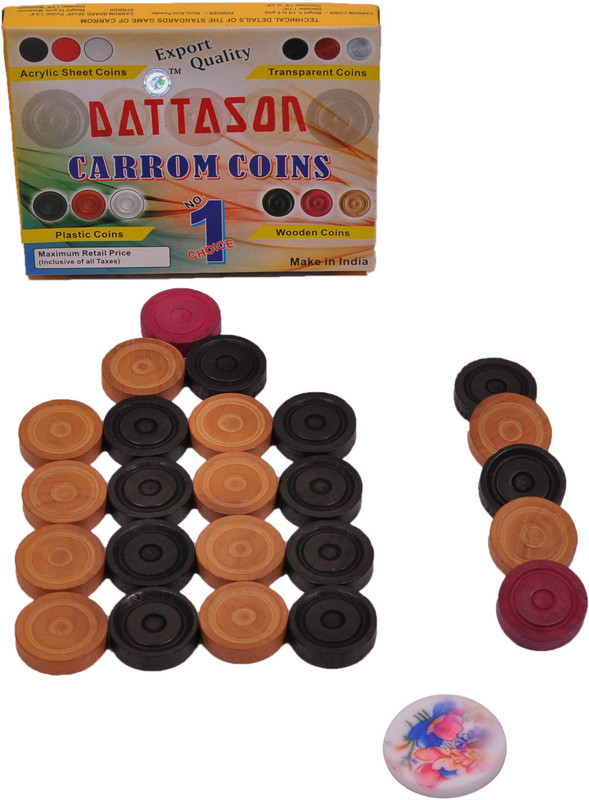 STC Dattason Wood Carrom Coins with one Printed Premium Striker Carrom Pawns(Pack of 20)