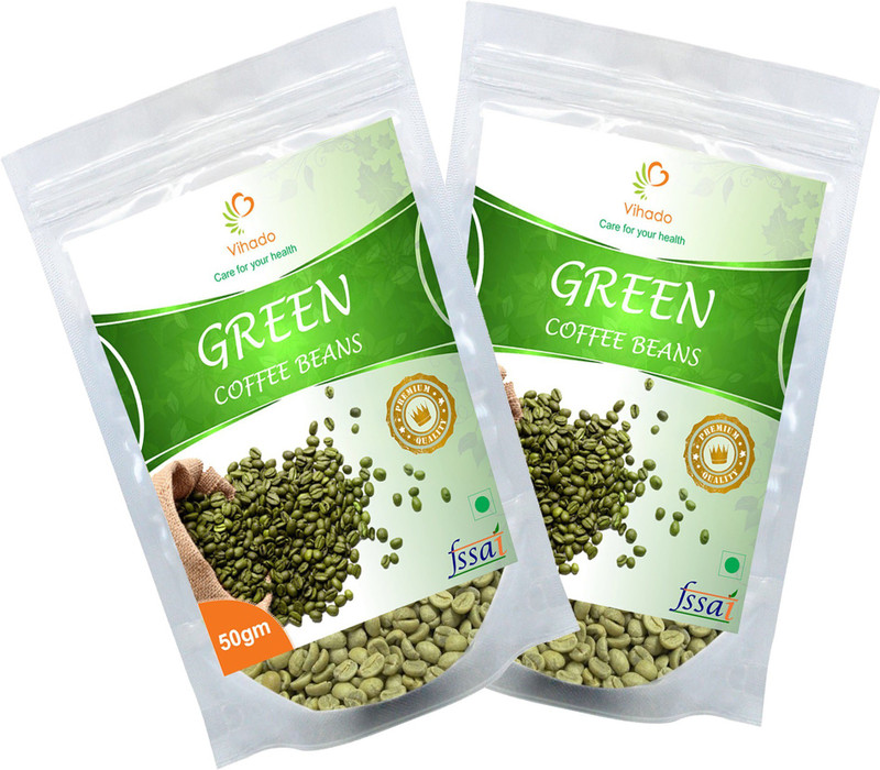 vihado 100% Pure Organic Green Coffee Beans / Best Way To Reduce Weight fast / 2 Packet of 50g (Total 100g) Instant Coffee(2 x 50 g, Green Coffee Flavoured)