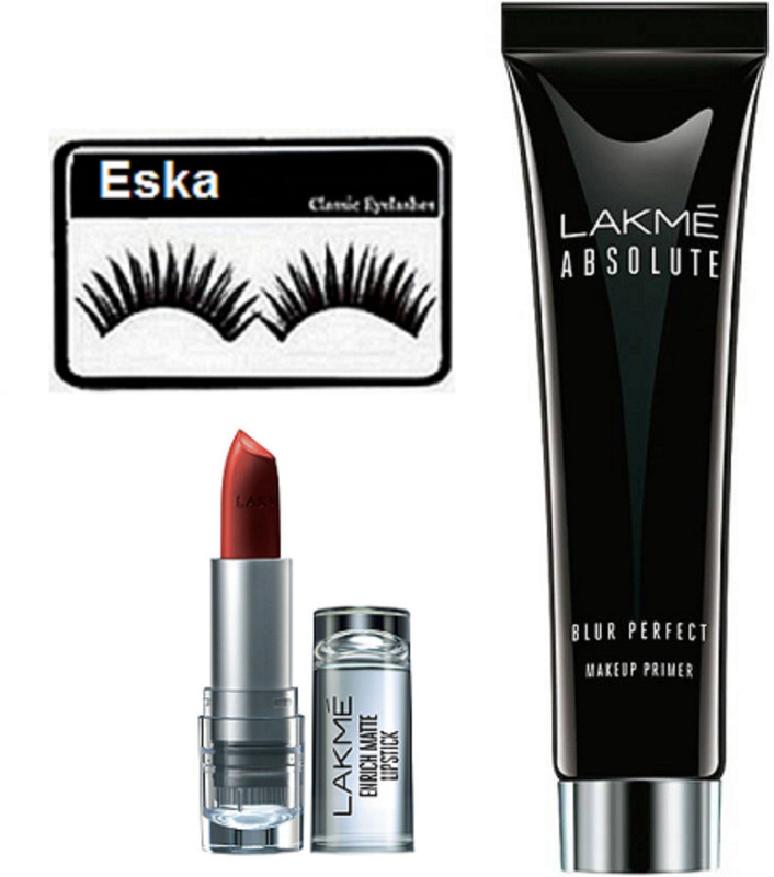 eska Eyelashes, Lakme Enrich Matte Lipstick, Lakme Absolute Blur Prefect Primer(3 Items in the set)