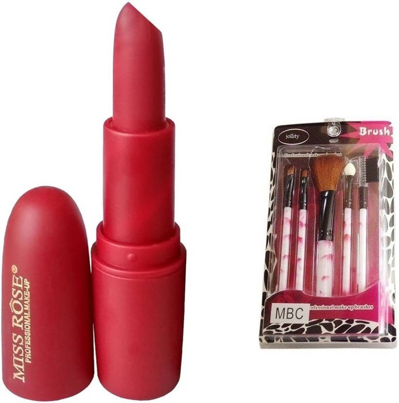 jollity Make Up Brush Set of 5 And Miss Rose Red Lipstick(2 Items in the set)