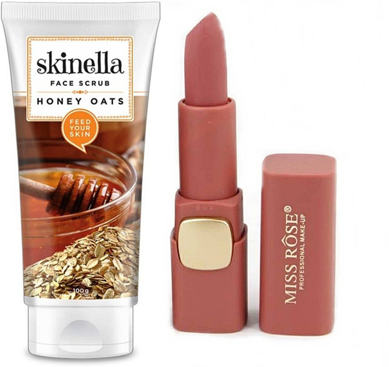 skinella Honey Oats Face Scrub (100 g) and miss rose Muss (39) lipstick(Set of 2)
