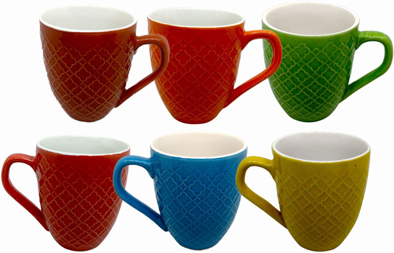 buy genuine Multicolor Hot Tea/Coffee Cup Cold Coffee Mug Attractive Design Stoneware Mug Cup Tableware Gift set diwali gift for friends and family Ceramic(Multicolor, Pack of 6)