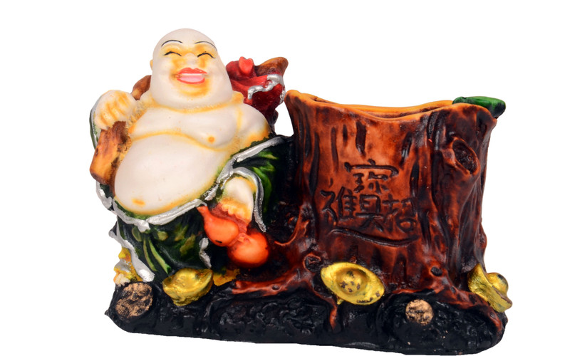 topmost 1 Compartments fiber laughing buddha idol with pen pencil holder, office desk organizer, school , home table , home & office decor idol.(Multicolor, colourful)