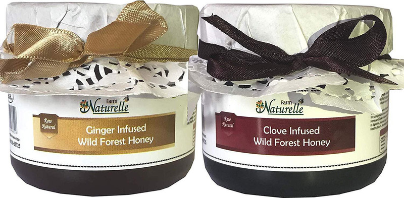 Farm Naturelle Real Ginger Infused Forest Honey (400 GMS) and Real Clove Infused Forest Honey (400 GMS) Combo-Immense Medicinal Value(800 g, Pack of 2)