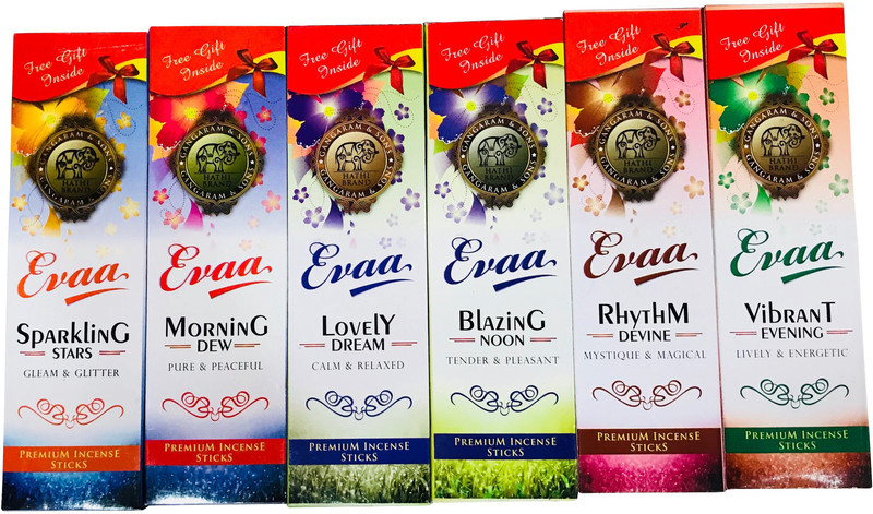 hathi evaa lovely dream, vibraant evening, blazing noon, morning dew, rhythm devine, sparkling stars Agarbattis(40 Units)