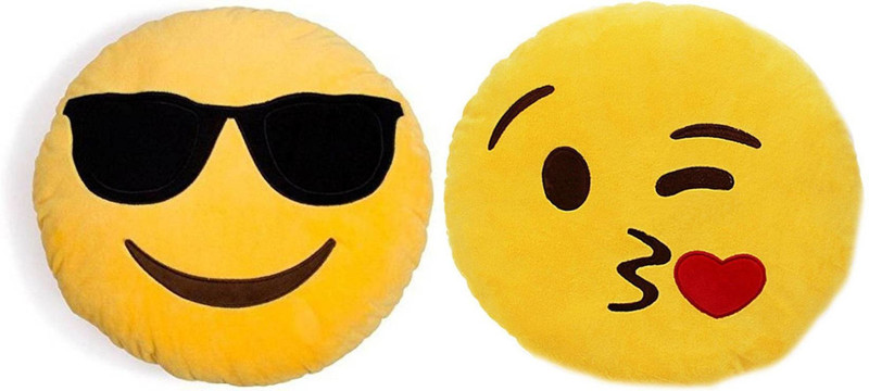 minitrees Cool Dude, Flying Kiss, Smiley Decorative Cushion Pack of 2(Yellow)