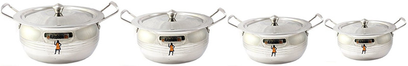 ekitchen Cook and Serve Pot with Lid , Set of 4pcs Handi 1 L with Lid(Stainless Steel, Induction Bottom)