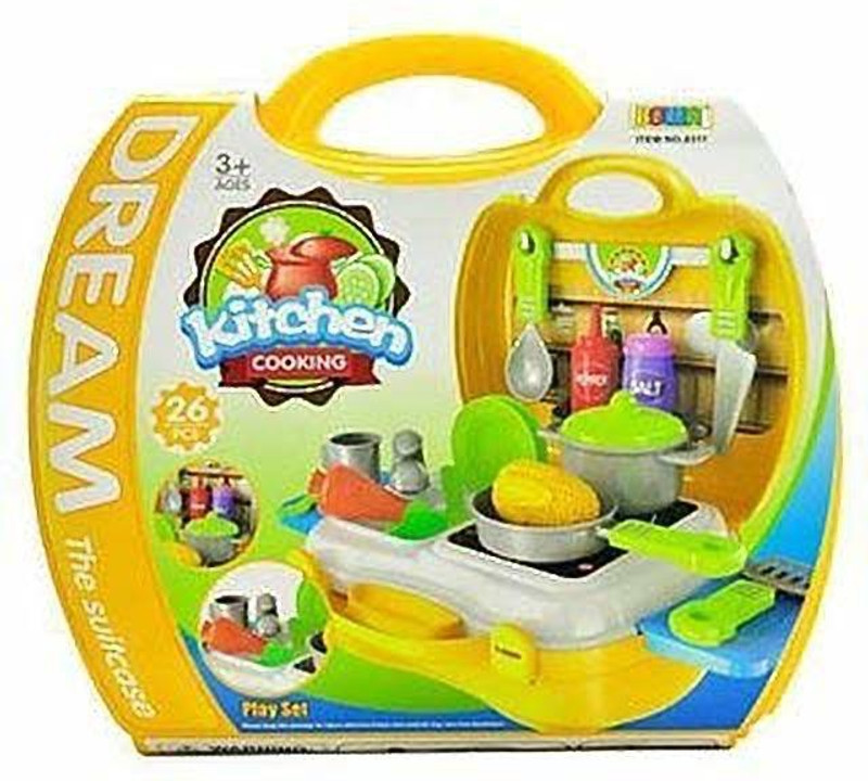 rgb group Dream Kitchen Set with Suitcase 26 Pcs for Kids 3+ ( Multi Color)