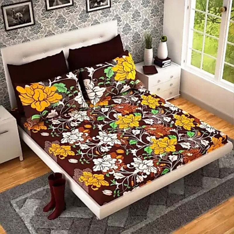 bees bliss 144 TC Polycotton, Cotton Double Floral Bedsheet(Pack of 1, Black)