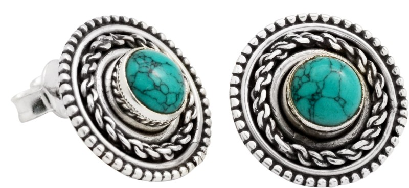 Sharda 925 Silver Round Shape Elegant-SJE-229 Turquoise Sterling Silver Stud Earring