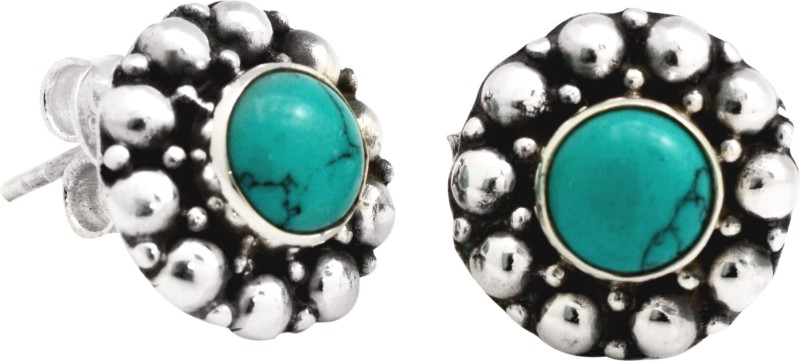 Sharda 925 Silver Round Shape Elegant-SJE-232 Turquoise Sterling Silver Stud Earring