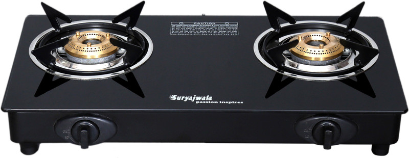 suryajwala Toughened Glass (For Domestic LPG Cylinder only) Steel Automatic Gas Stove(2 Burners)