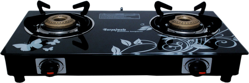 suryajwala Toughened Glass (For Domestic LPG Cylinder only) Steel Automatic Gas Stove(2 Burners)