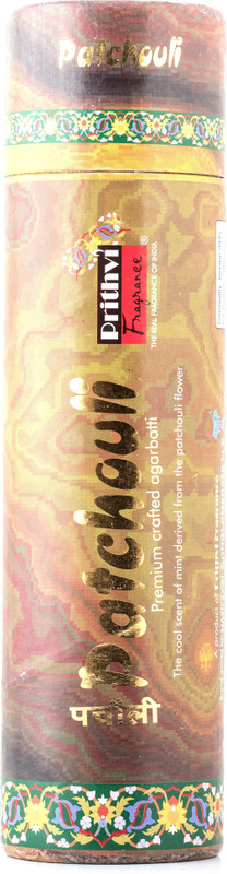 prithvi fragrance PATCHOULI Premium Hand-Crafted Agarbatti (The cool scent of mint derived from the Patchouli flower). Packed in Attractive Reusable container. Net Contents: 200 Gms when packed (approx 115 sticks). Length of Sticks: 9"   The cool scent of mint derived from the Patchouli flower Agarb