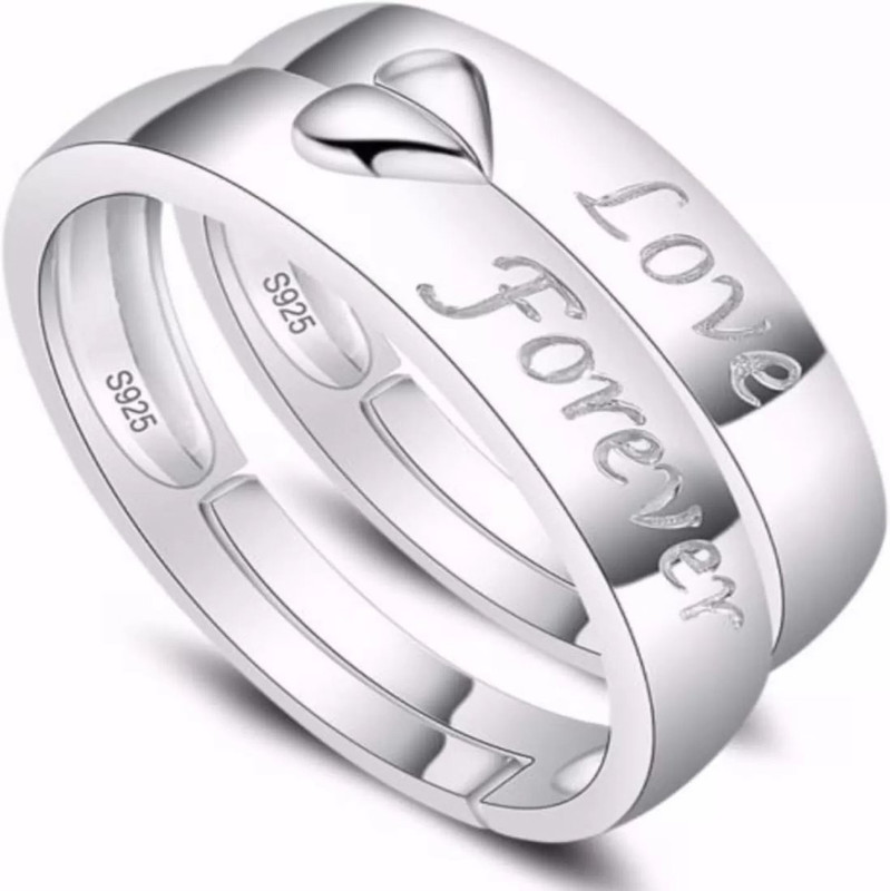silver creations Adjustable Couple band ring set Alloy Cubic Zirconia Silver Plated Ring Set