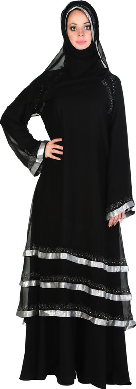 sofias emzFD-002 CYSTAL LYCRA FABRIC Abaya With Hijab(Black)