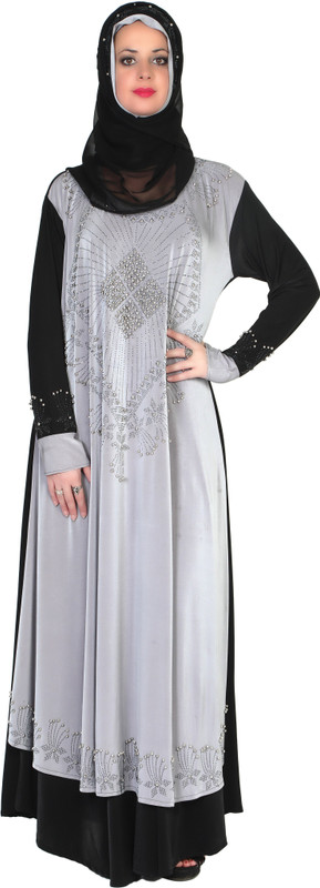 sofias emzLY-012 CYSTAL LYCRA Abaya With Hijab(Black, Grey)