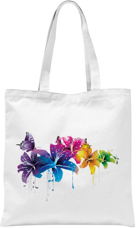 Rawbags Rawbags'Colourfull Flowers'-White tote bag Multipurpose Bag(White, 5 L)