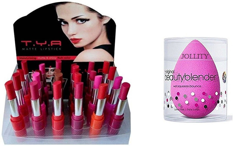 jollity Blender Puff And TYA Matte Lipstick Of 24 Colors(2 Items in the set)