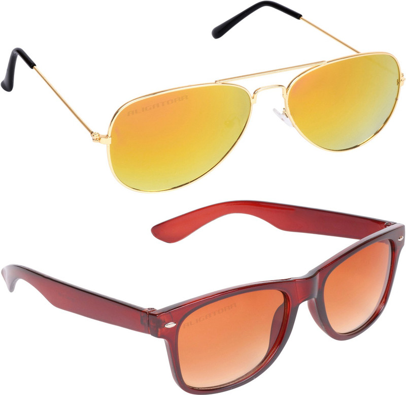 Aligatorr Aviator, Wayfarer Sunglasses(Yellow, Brown)