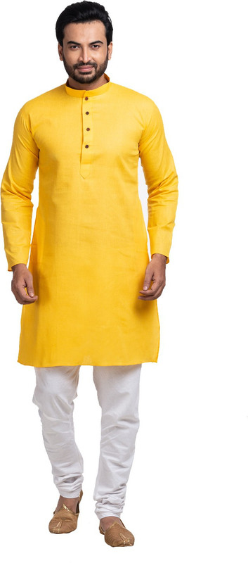 shahzada Men Solid Straight Kurta(Yellow)