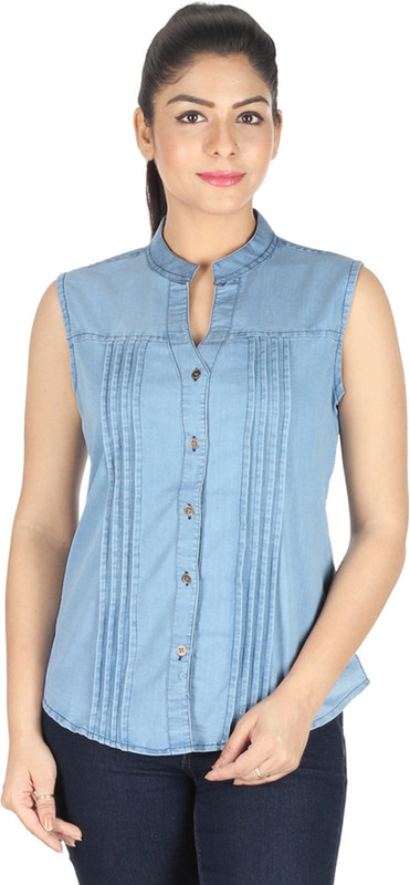 king denim Women Solid Casual Light Blue Shirt