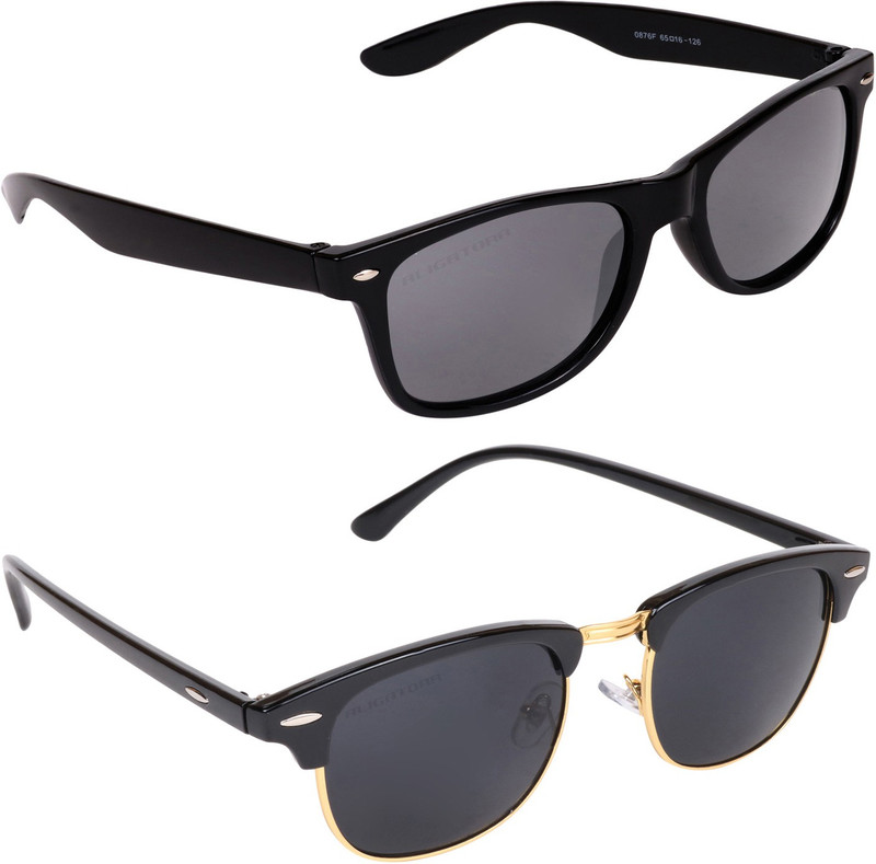 Aligatorr Wayfarer, Clubmaster Sunglasses(Grey, Black)