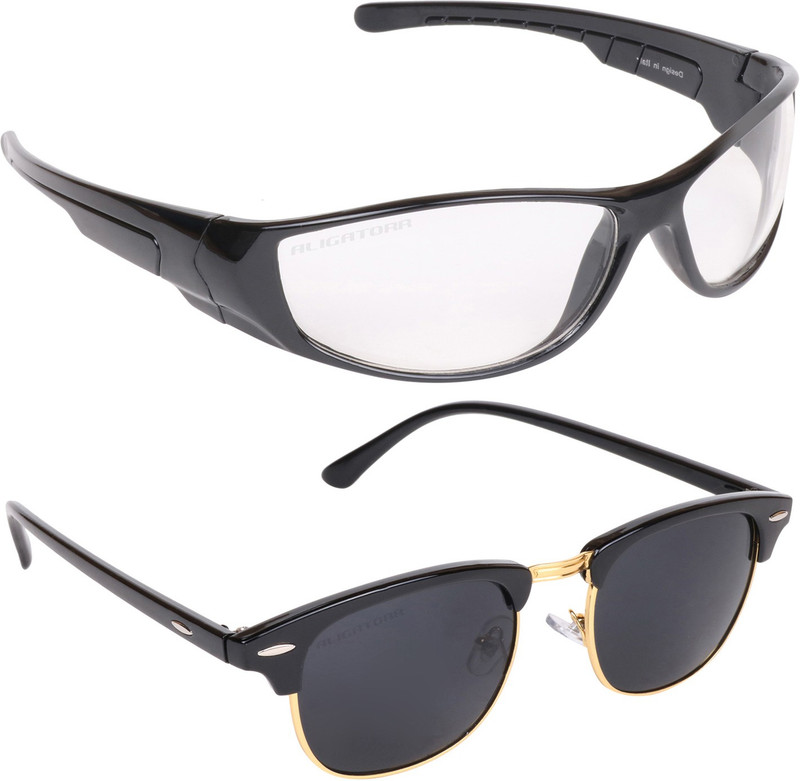 Aligatorr Wrap-around, Clubmaster Sunglasses(Clear, Black)