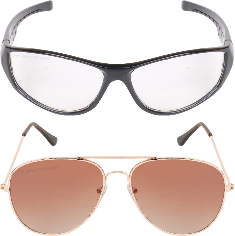 Aligatorr Aviator, Retro Square Sunglasses(Clear, Brown)