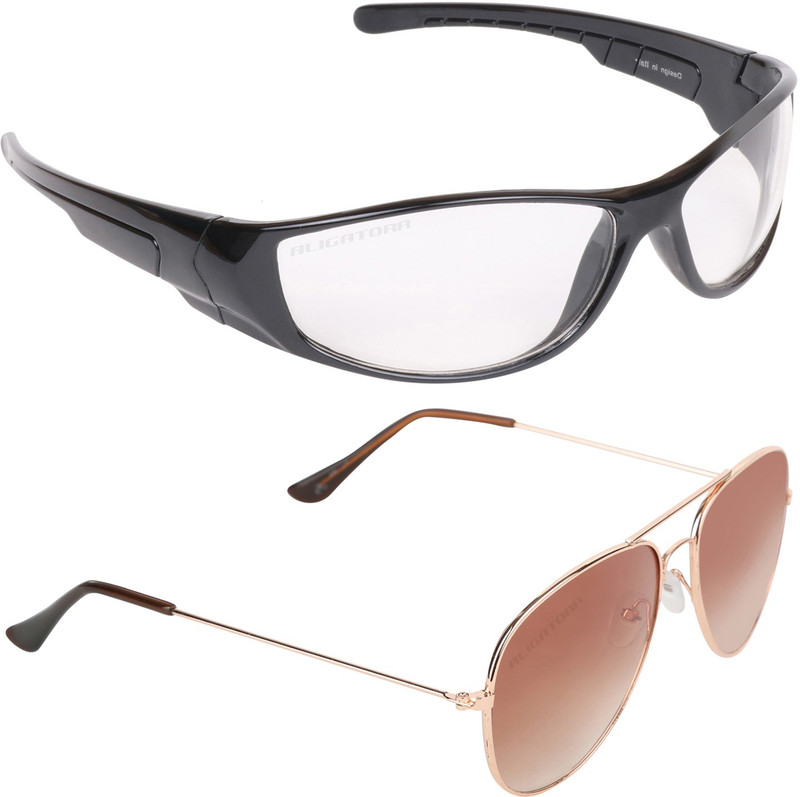 Aligatorr Wrap-around, Aviator Sunglasses(Clear, Brown)