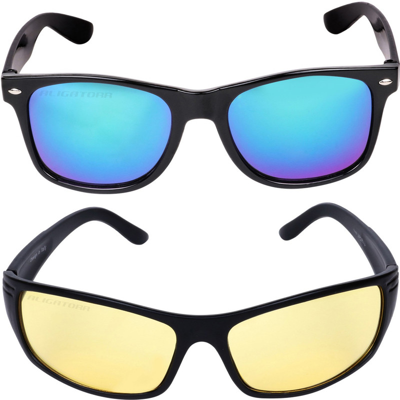 Aligatorr Wayfarer, Retro Square Sunglasses(Blue, Yellow)
