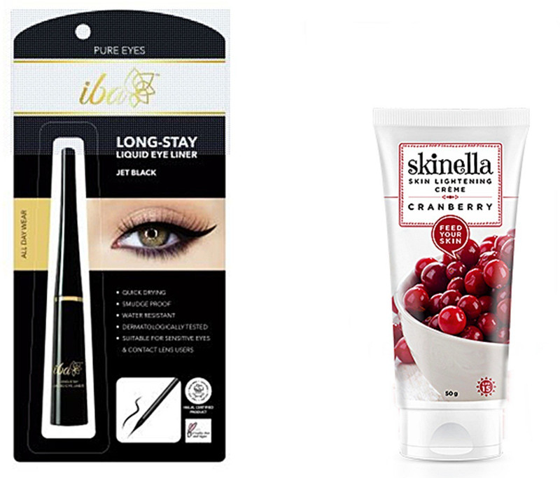 skinella Cranberry Skin Lightening Creme 50g and Long Stay Liquid Eyeliner 6.5 ml (Jet Black)(Set of 2)
