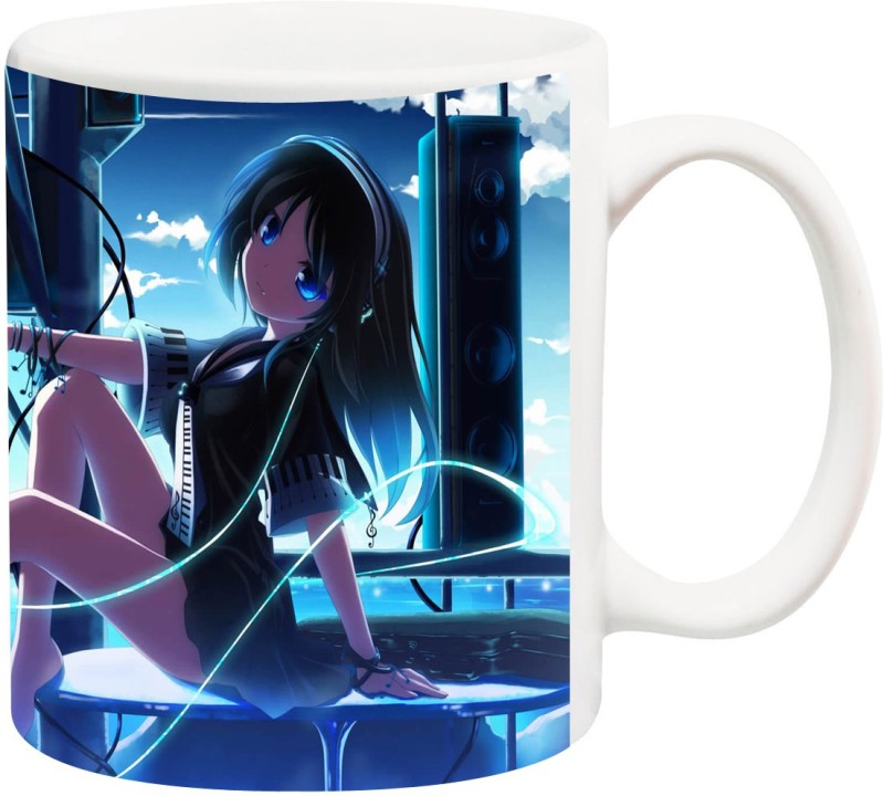 ANNI69 Girl with headphonme Sitting In Ground With high Quality Glossy print on Your Coffee Ceramic Mug(350 ml)