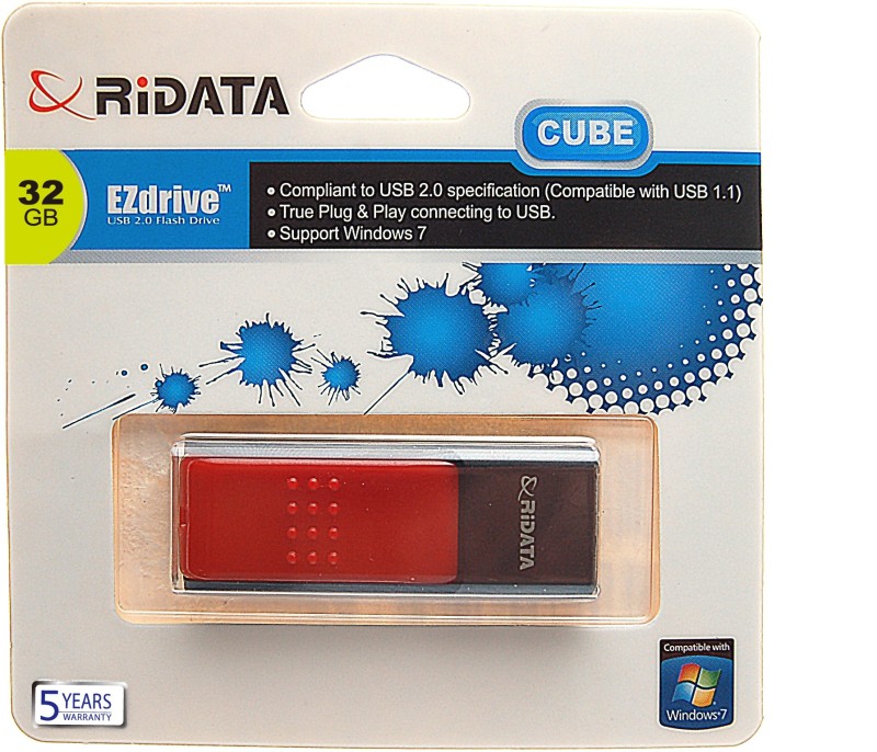 Ridata Cube 32 GB Pen Drive(Red) RS.329 (72.00% Off) - Flipkart