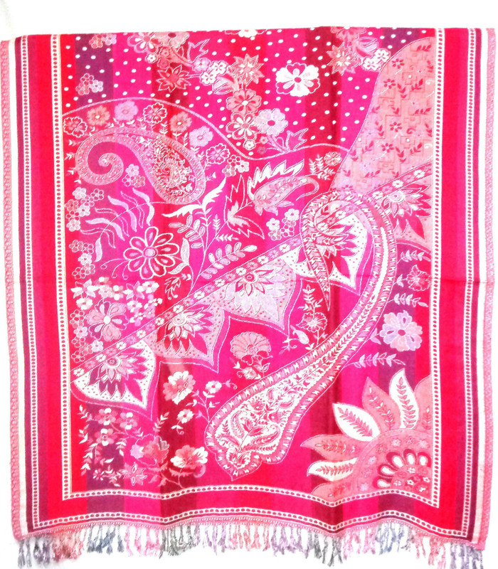 kashmiri shawl Pure Wool, Cotton Blend Self Design, Embroidered Women Shawl(Multicolor)