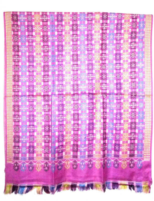 kashmiri shawl Pure Wool, Cotton Blend Self Design, Embroidered Women Shawl(Purple)