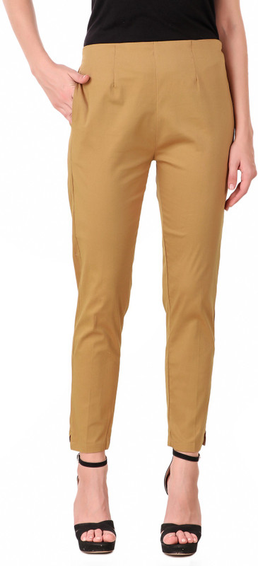 round off Slim Fit Women Gold Trousers