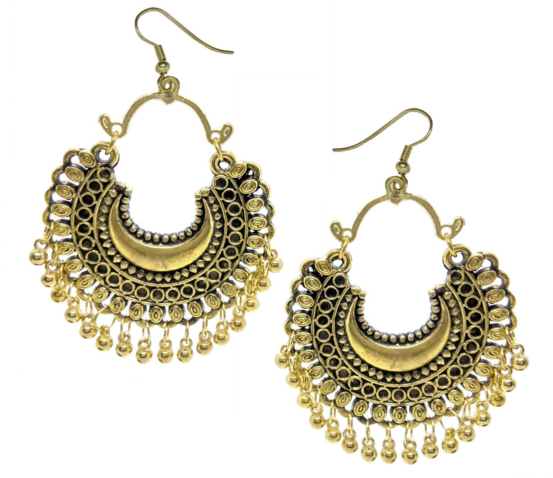 kriswa Gold Plated Oxidised Chandbali Earrings Alloy Chandbali Earring