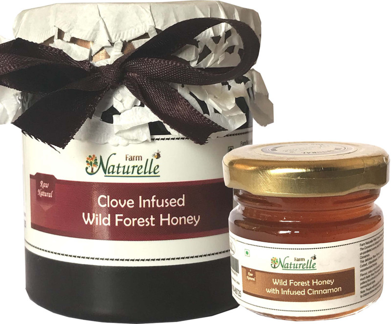 Farm Naturelle Real Clove Infused Forest Honey (250 GMS) and Real Cinnamon Infused Forest Honey (40Gms) Combo-Immense Medicinal Value(290 g)