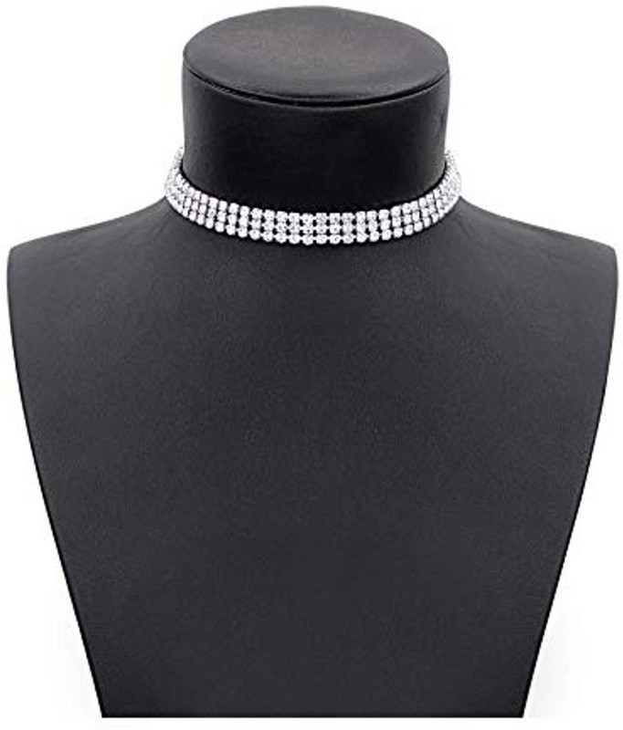 shopolafs Diamond Choker Diamond Sterling Silver Plated Metal Choker