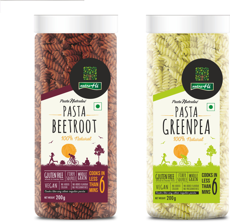 NutraHi Beetroot Gluten free pasta + Green Pea Gluten free pasta (Combo) Pasta(Pack of 2, 400 g)